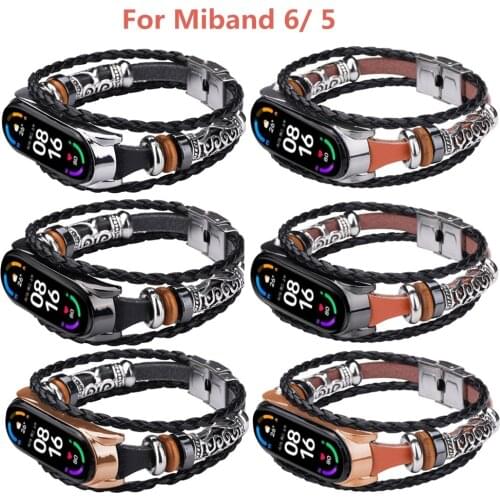 Ethnic Style Beaded Retro DIY Element Replacement Wristband Metal Buckle Wrist Strap Suitable for Xiaomi Mi Band 6/6 NFC