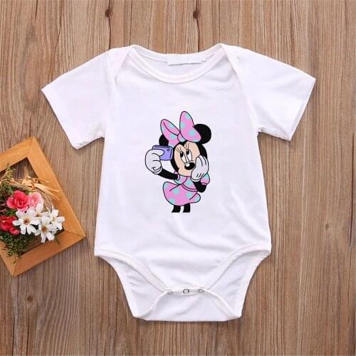 Summer Short Sleeve Cute Baby Casual Funny Beauty Clothes Cotton Minnie Friends Crawl Cartoon Printing O-neck Tops Fashion