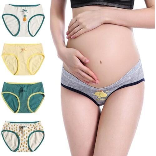 Maternity Panties Low Waist Fruit Pattern Stripe V Shape Antibacterial Soft Comfort Breathable Cotton Pregnant Women Underwear