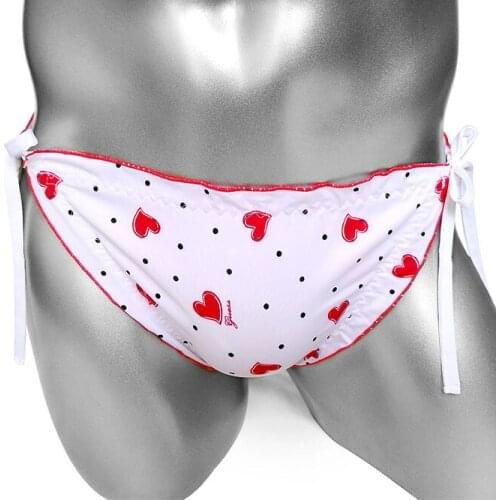 Sissy Lace-Up Panties Ruffles Dot Heart Printed Sexy Lingerie Lolita Men Briefs Underwear Bikini Male Underpant Panties