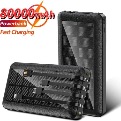 80000mAh Solar Charger Power Bank Fast Charging External Battery with Charging Cable Portable Poverbank for Xiaomi Mi Iphone