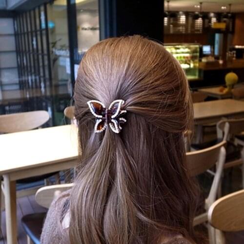 Fashion Mini Butterfly Hair Claws for Women Ladies Black/Brown Acrylic Small Hair Clips Rhinestone Hair Accessories Headwear