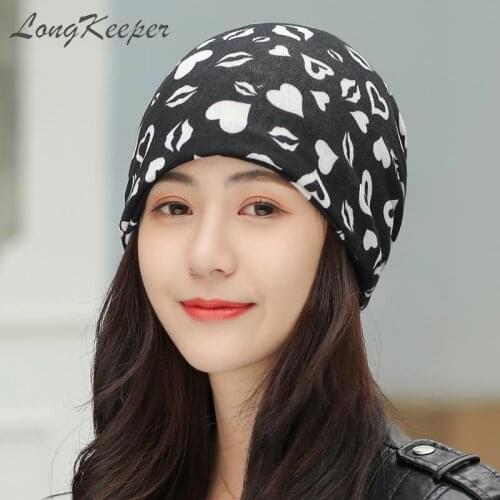 LongKeeper Women Beautiful Print Heart Lip Multifunction Hat Casual Turban Scarf Head Wear Hip Hop Cap Free Shipping for Brazil