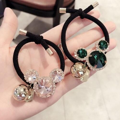 Women Hair Ties Elastic Rubber Bands Girl Crystal Zircon Bear Flower Star Korean Scrunchies Head Accessories Handmade Wholesale