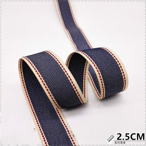 1''25MM Navy blue Bottom beige Edge Red Jumper Grosgrain Ribbon Belt DIY handmade Sewing Clothing Supplementary material 1 meter