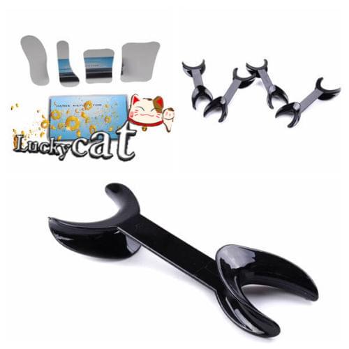 1set/4pcs Intra-Oral Orthodontic Implant Reflector+5pcs Black T-Shape Retractors