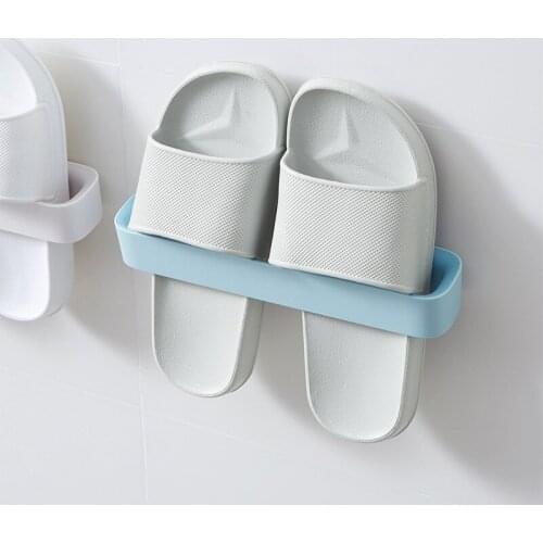 1Pcs/lot Wall Mount Seamless Stickers Shoes Rack Shoes Organizer Storage Rack Bathroom Wall-mounted Slippers Shelf Wholesale
