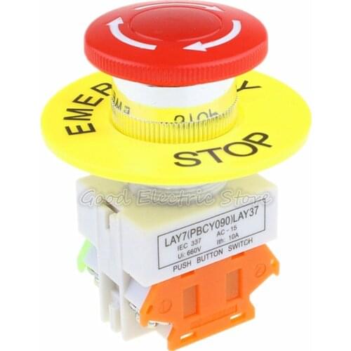 1PCS LAY37-11ZS Red Mushroom Cap 1NO 1NC DPST Emergency Stop Push Button Switch AC 660V 10A e-stop switch