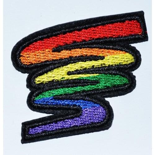 Colorful Ribbon Gay lesbian pride squiggle rainbow flag retro iron on patch (Size is about 5 * 4.5 cm)