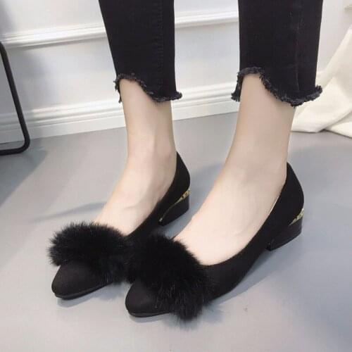 2020 Plus Size 35-43 New Spring And Autumn High Heel Shoes High Quality Fluffy Fur Ball Fashion Sexy Womens Shoes Black B26-10