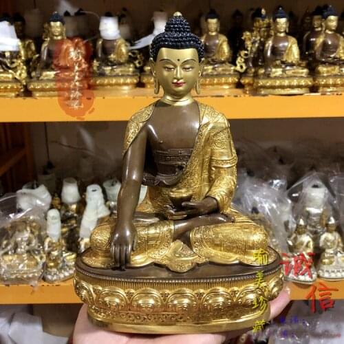 21CM large # 5A GOOD buddha HOME FAMILY Temple India Nepal Tibet Buddhism gold gilding Sakyamuni Tathagata Buddha brass statue