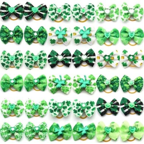 30/50 Pcs St. Patricks Day Pet Dog Grooming Accessories For Teddy Malta Hair Bows Accessories Puppy Dog Hair Bows Rubber Bands