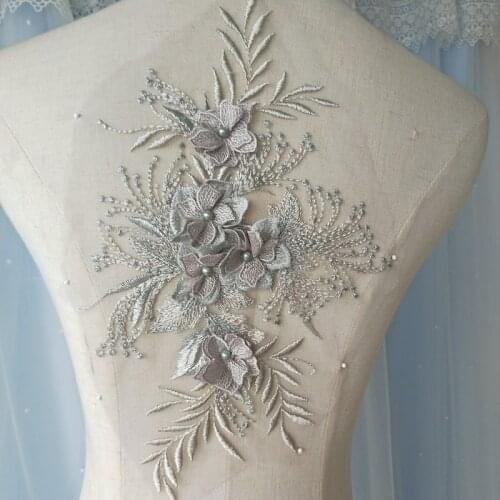 9 colors into the new high-grade three-dimensional flower nail beaded lace pieces suitable for wedding dress, cheongsam, etc