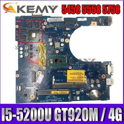 Akemy Brand NEW I5-5200U 920M/4GB FOR Dell INSPIRON 5458 5558 5758 Laptop Motherboard LA-B843P CN-0149M4 149M4 Mainboard