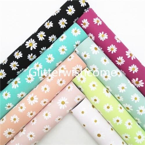 Glitterwishcome 21X29CM A4 Size Daisy Flowers Printed on Suede Synthetic Leather Fabric Sheets for Bows, GM3230A