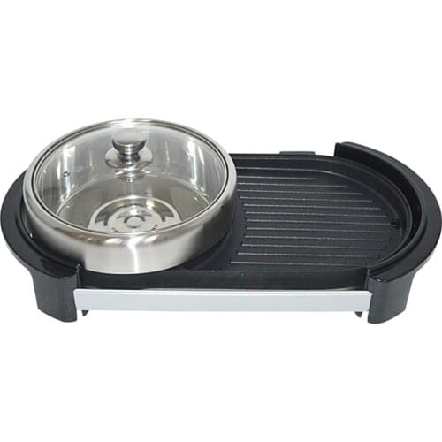 Electric Non stick BBQ Plate + Soup Pot Smokeless Multi-function Hot Pot grilled meat 2 in 1 Home cookware Party Picnic Cooker