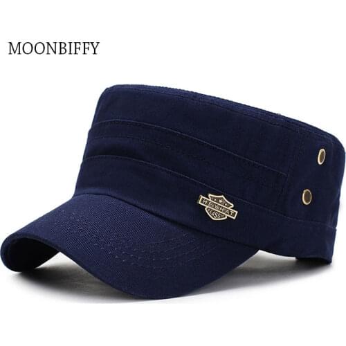 Branded Men Military Cap Summer Autumn Casual Cadet Hat Washed Cotton Flat Top Caps Female Vintage Army Hats Bone Man Cap