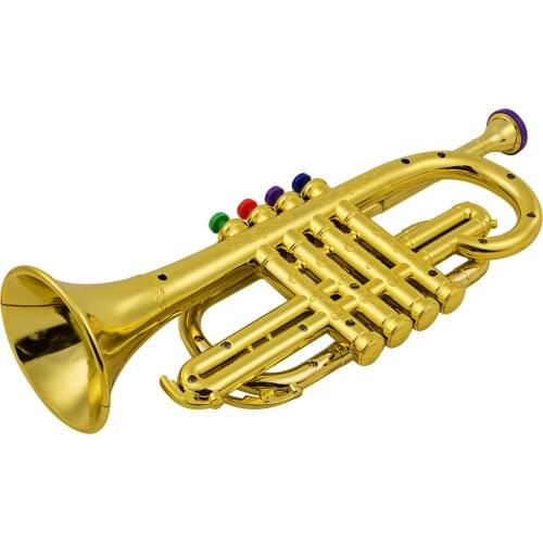 Toy Trumpet Kids Musical Wind Instruments ABS Metallic Gold Trumpet with 4 Colored Keys