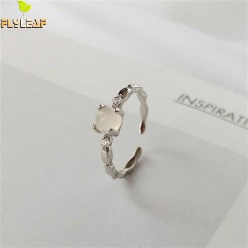 Flyleaf 100% Natural Stone Agate Rings For Women Real 925 Sterling Silver Fashion Fine Jewelry Femme Open Cubic Zirconia Ring