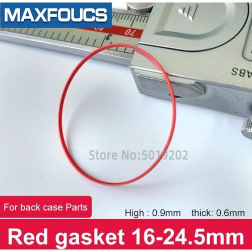 Red gasket O Ring 16-24.5mm dia 0.9mm High 0.6mm thick Plastic Gasket for back case Parts For TISSOT brand