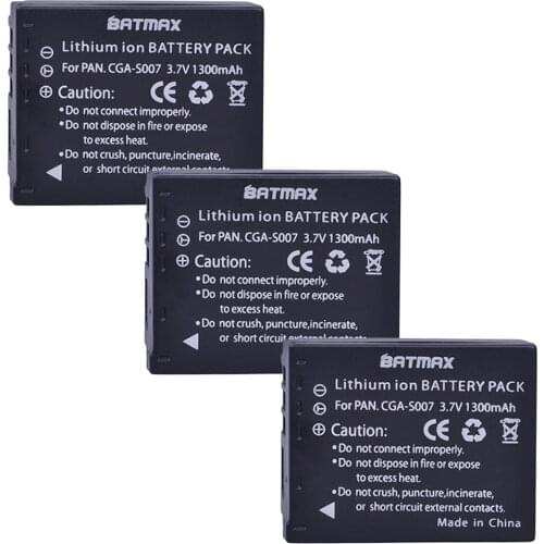 Batmax 3 Pc CGA-S007 S007E S007 S007A Camera Li-ion Battery for Panasonic DMC TZ1 TZ2 TZ3 TZ4 TZ5 TZ50 TZ11 TZ15 Bateria