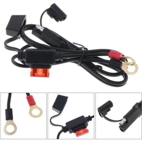 Motorcycle Chargers 12V - 24V 10A ABS + Metal SAE Motorbike Connection Line with Fuse Waterproof and Round Terminal