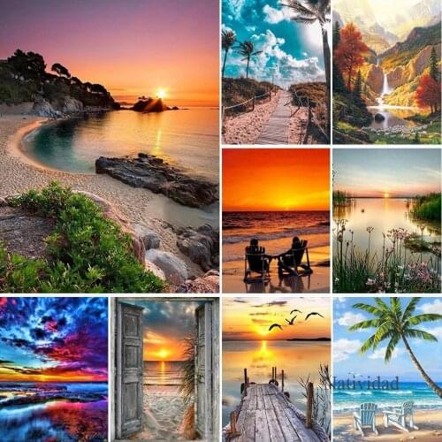 Natividad 5D Diy Diamond Painting Beach Sunset Landscape Full Drill Landscape Mosaic Embroidery Art Picture Home Decoration Gift