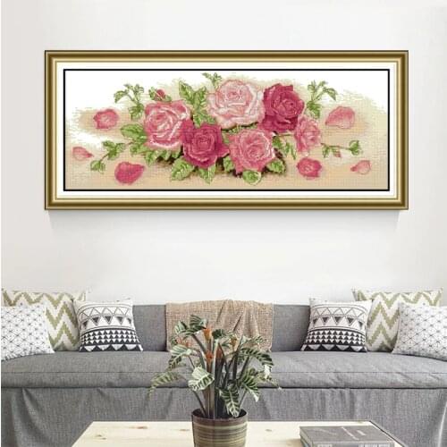 Joy Sunday Pink rose flowers counted 14CT Cross Stitch Set DIY DMC wholesale Cross-stitch Kit Embroidery Needlework Home Decor