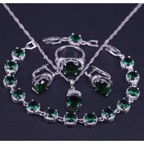 Russian Popular Style Lucky Color Round Silver Color Jewelry Set For Women Earrings Ring Necklace Bracelet Set Bridal Jewelry