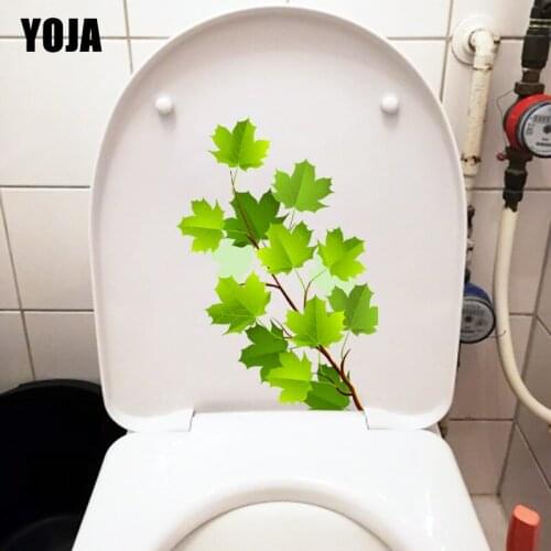 YOJA 24.2X16.8CM Green Branches WC Toilet Seat Stickers Fresh Plant Home Room Wall Decoration T1-1590