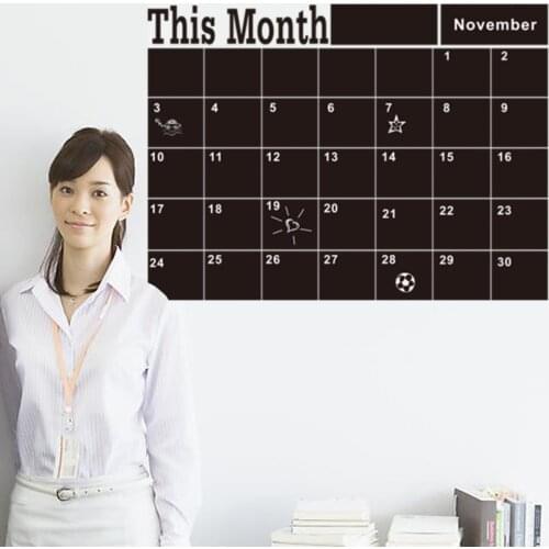 Wall Sticker Decor Mural Home Calendar DIY Monthly Blackboard Removable Bed Chalkboard Memo Month Plan Living Art Decoration