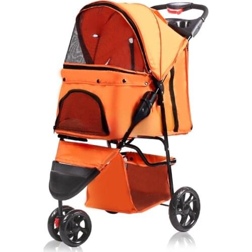 LK670 Cheap Portable 3 EVA Wheel+Quality Cotton Mat +Oxford Pet Stroller One Button Foldable Cat Dog Teddy Carrier 15kg Bearing