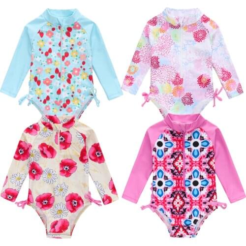 2021 New Summer Toddler Infant Baby Girl Swimsuit Cute Long Sleeve One-piece Floral Swimwear Swimming Costume Summer Cute Bikini