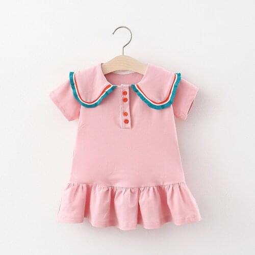 Newborn Baby Girls Clothing Outfit For Toddler Infant Girl For 0-3T Sports Casual Cotton Dress Short Sleeve Pink White Clothes