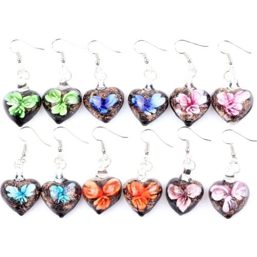 Wholesale Womens 2017 6pairs handmade Heart Murano Lampwork Glass Mix Color Womens Flower Glass Earrings Summer Vocation gift