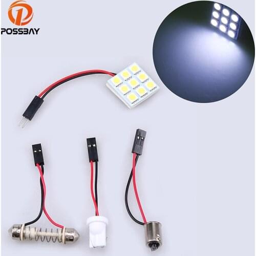 POSSBAY Car-Styling 5Pcs/Set 9SMD 5050 LED T10 Festoon Dome Auto Car Interior SMD Light Panel Lamp Lights White