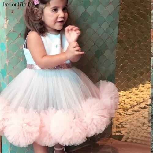 Puffy Skirt Baby Girl Tulle Dresses Tutu Glitter Sashes Flower Girl Dresses Kids Birthday Gown Photoshoot
