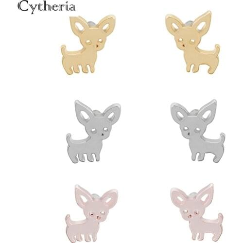 Chihuahua dog earrings pet lover paw prints stud earring Puppy Memorial cute animal Chihuahua Breed rose gold silver color ear
