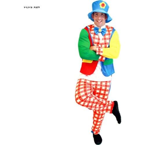 Funny Men Droll circus clown Cosplay Adult Halloween Joker Costumes Carnival Purim parade Masquerade Stage play Bar Party dress