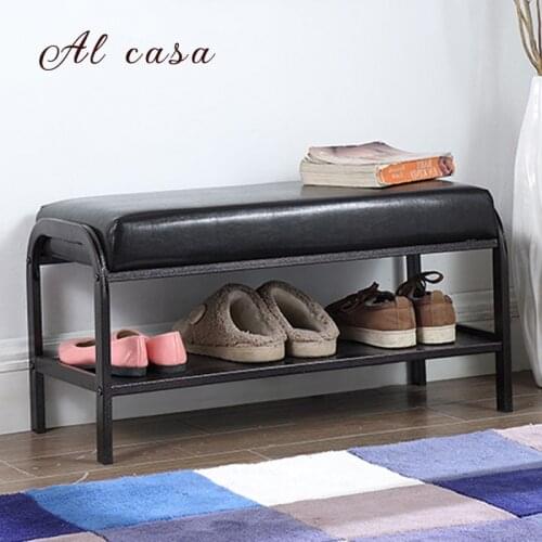 Hallway shoe stool vestibulel bench storage rack foot rest stool ottoman iron frame PU cushion living room furniture