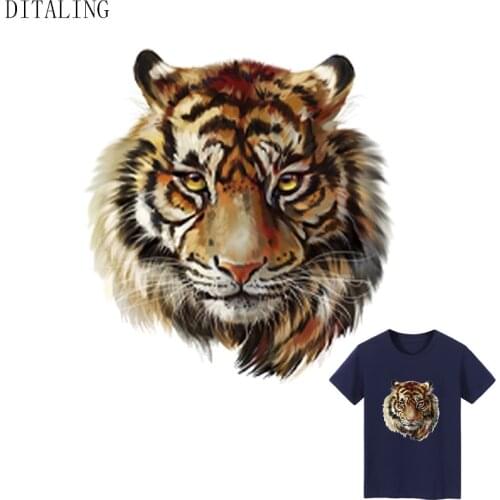 Tiger Stickers Set Iron On Transfer Patches Heat Press Appliqued On Clothes DIY Patch Man T-Shirt Heat Transfer Washable Parches
