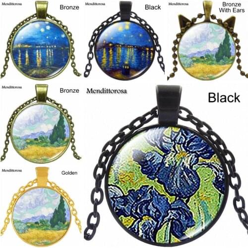 Van Gogh Irises Glass Cabochon Necklace Pendant Handmade Glass Necklace Jewelry Customizable For Women Kids Gift