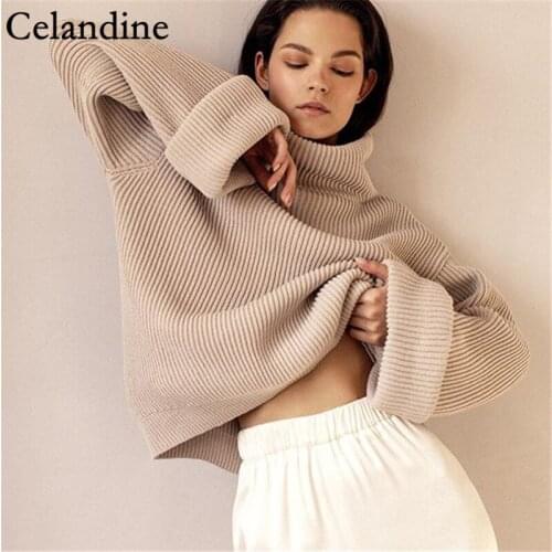 Celandine Turtleneck Knitted Sweater Thick Long Sleeve Pullovers Fashion Casual Jumpers Elegant Loose Winter Clothes Women 2020