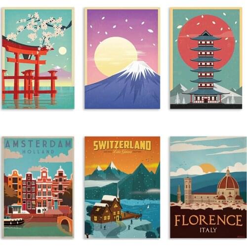 Japanese Comics Landmark Architecture Landscape Wall Art Canvas Painting Posters and Prints Cartoon City Pictures for Home Decor
