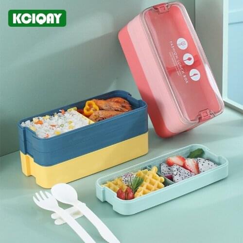 Japanese Style Portable Bento Lunch Box For Kids 3 Layers Healthy Leakproof Microwave Plastic Food Containers With Spoon Fork