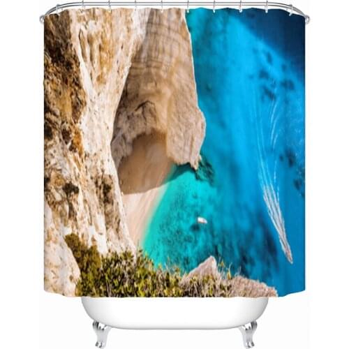 Amazing Coast Shower Curtain Scenery Decor Curtain Bathroom Polyester Bathtub Curtain Set With Hooks Waterproof Shower Curtains