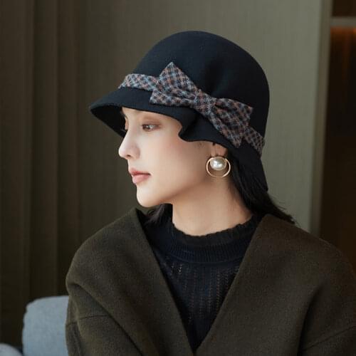 [PTAH] Fedora Hat For Women Temperament Elegant British Style Autumn Winter Hat Ladies 100% Australian Wool High Quality Top Hat