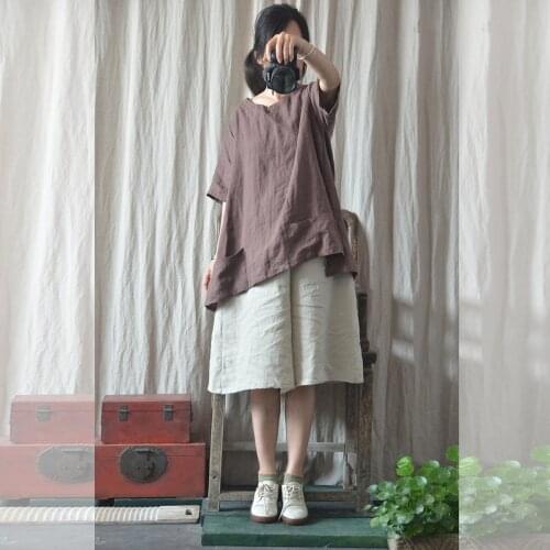 Women Summer Ramie Wide Leg Pants Elastic Waist Solid Color 2018 Retro Trousers Female Vintage Plus Size Pants