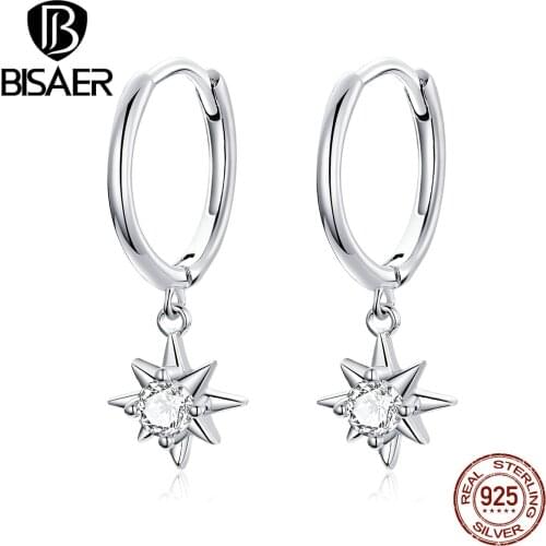 Star Earrings BISAER 925 Sterling Silver Luminous Cubic Zircon Star Shape Stud Earrings for Women Luxury Silver Jewelry ECE759