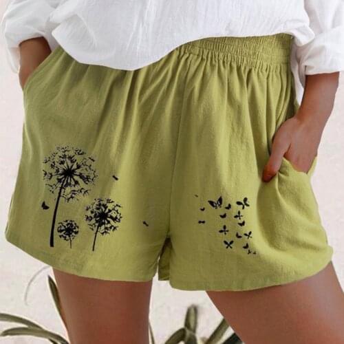 2021 Woman Shorts High Waist Shorts High Waist Dandelion Butterfly Print Women Elastic Waist Short Pants with Pockets for Summer